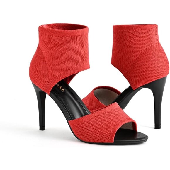 Red 3 Inches Peep Toe Synthetic Stiletto Stretchy Heeled Sandals for Women - Picture 10 of 10